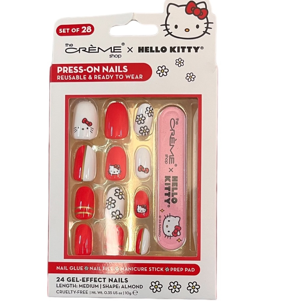 Creme Shop Hello Kitty Reusable Press On Nail Kit 24Pc-Kawaii Style Manicure Set